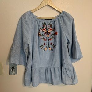 Floral Detail Flow/Loose Peplum Shirt